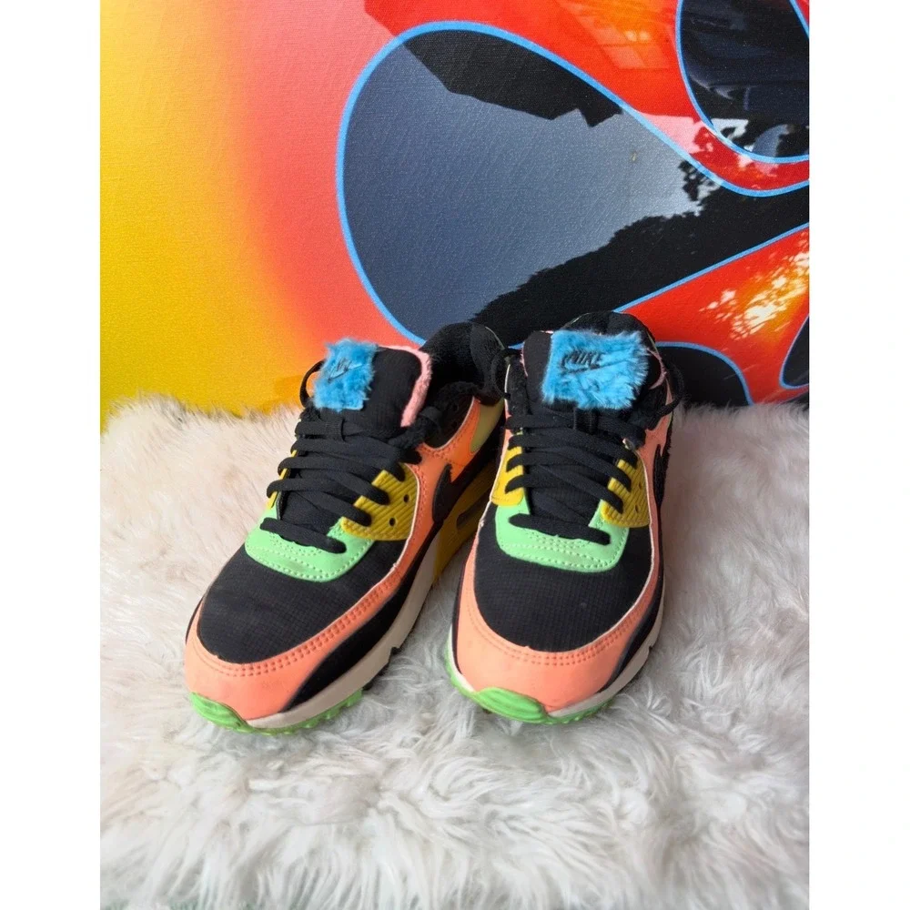 Nike Air Max 90 Fur Atomic Pink Black Multi Color CT1891-600 Womens 7.5